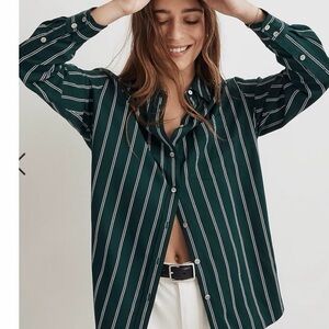 Madewell Louis Striped Green Button-Up Women's Top